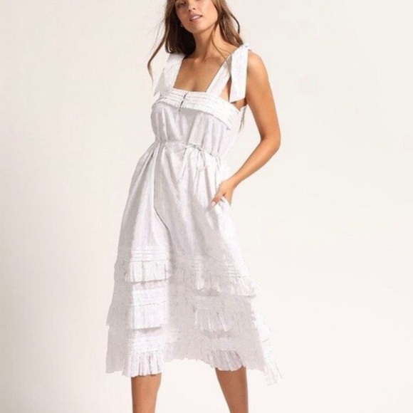 Cleobella Zane Dress Swiss Dot Ruffle Tiered Pinafore Bow Sleeve - Picture 1 of 8